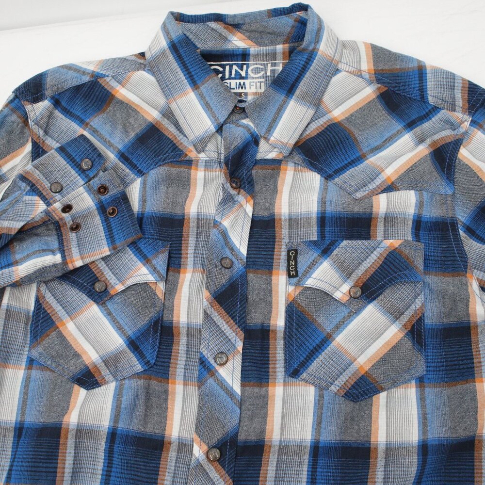 Cinch shirt men's small pearl snap Roy long sleeve plaid slim fit cotton western